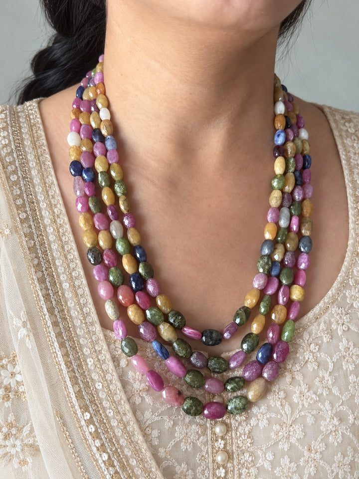 Multicolour Sapphire and Ruby Layered Gemstone Necklace