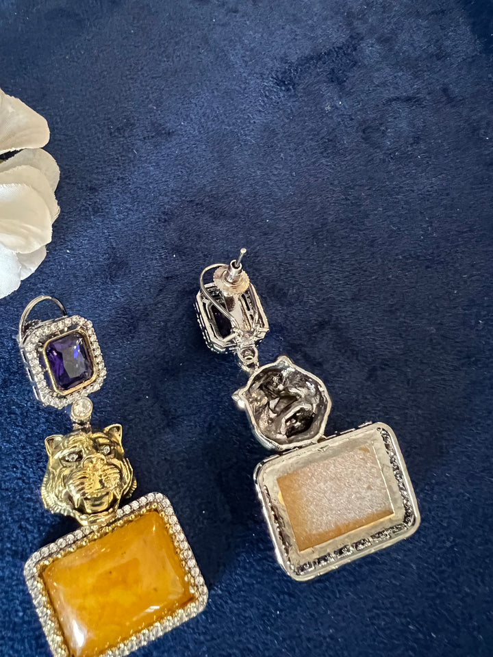 Exquisite Animal Figurine Stone Earrings - Premium Brass & CZ Stones