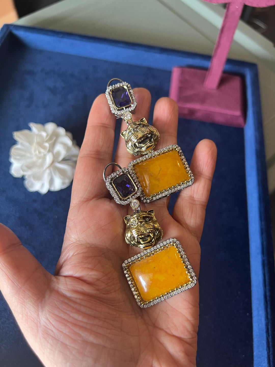 Exquisite Animal Figurine Stone Earrings - Premium Brass & CZ Stones