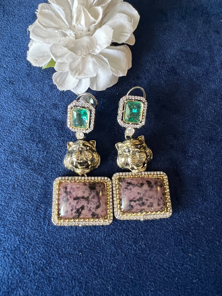 Exquisite Animal Figurine Stone Earrings - Premium Brass & CZ Stones