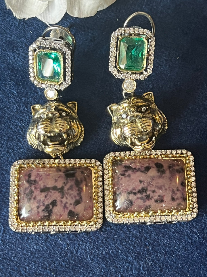 Exquisite Animal Figurine Stone Earrings - Premium Brass & CZ Stones