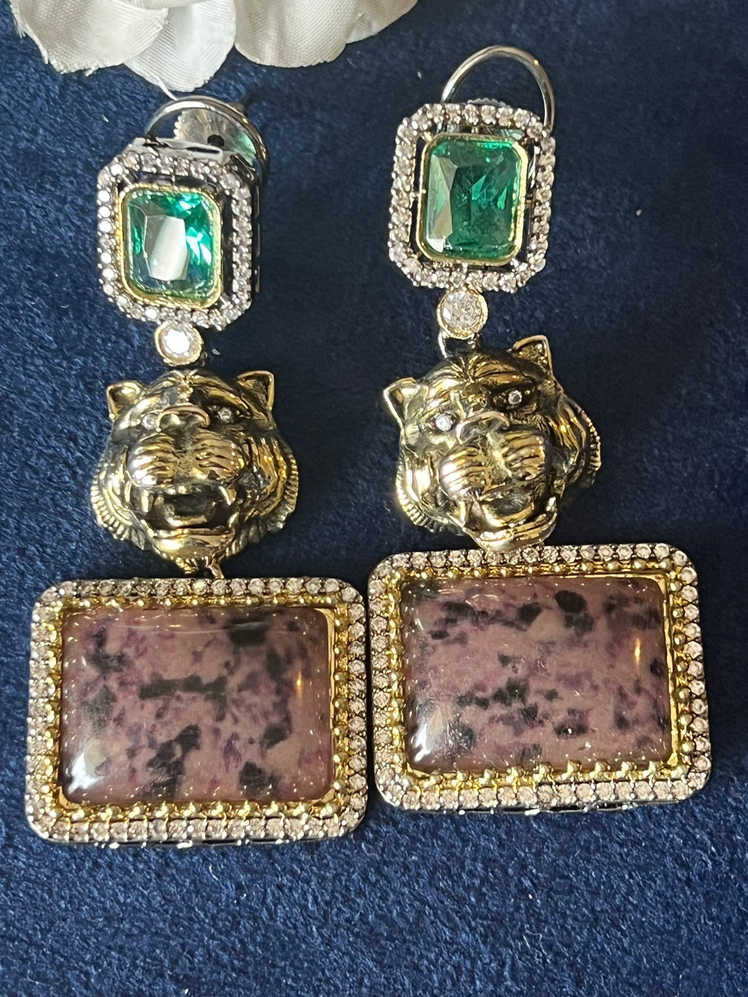 Exquisite Animal Figurine Stone Earrings - Premium Brass & CZ Stones