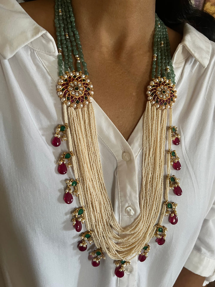 Green Aventurine and Pearl Kundan Necklace