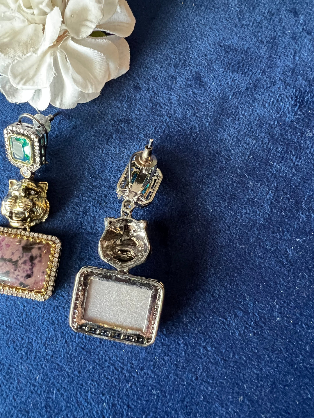 Exquisite Animal Figurine Stone Earrings - Premium Brass & CZ Stones