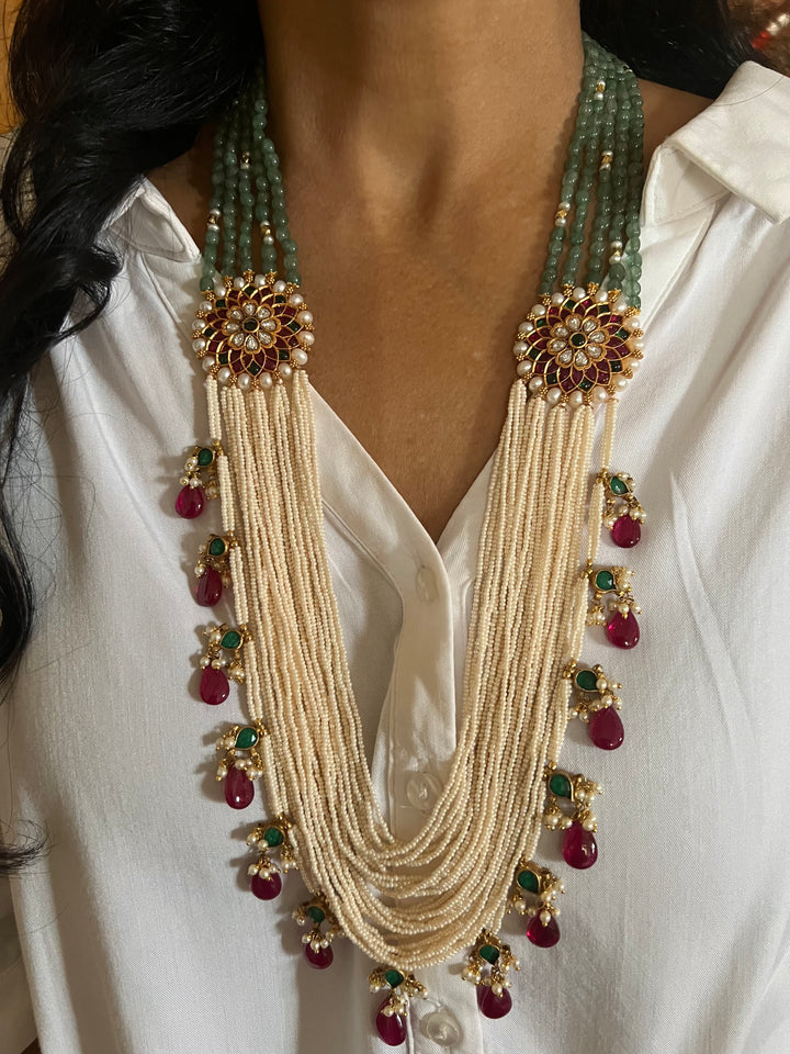 Green Aventurine and Pearl Kundan Necklace
