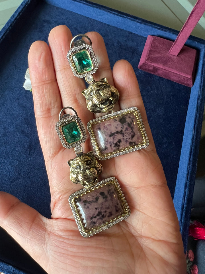 Exquisite Animal Figurine Stone Earrings - Premium Brass & CZ Stones