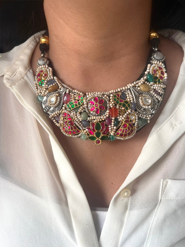 Handmade 925 Silver Nakhra Gemstone Necklace Set | SHIVKA