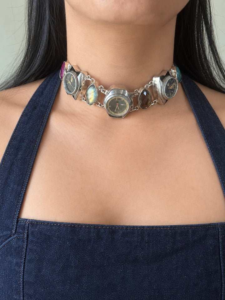 Vintage Three-Watch Gemstone Choker Necklace