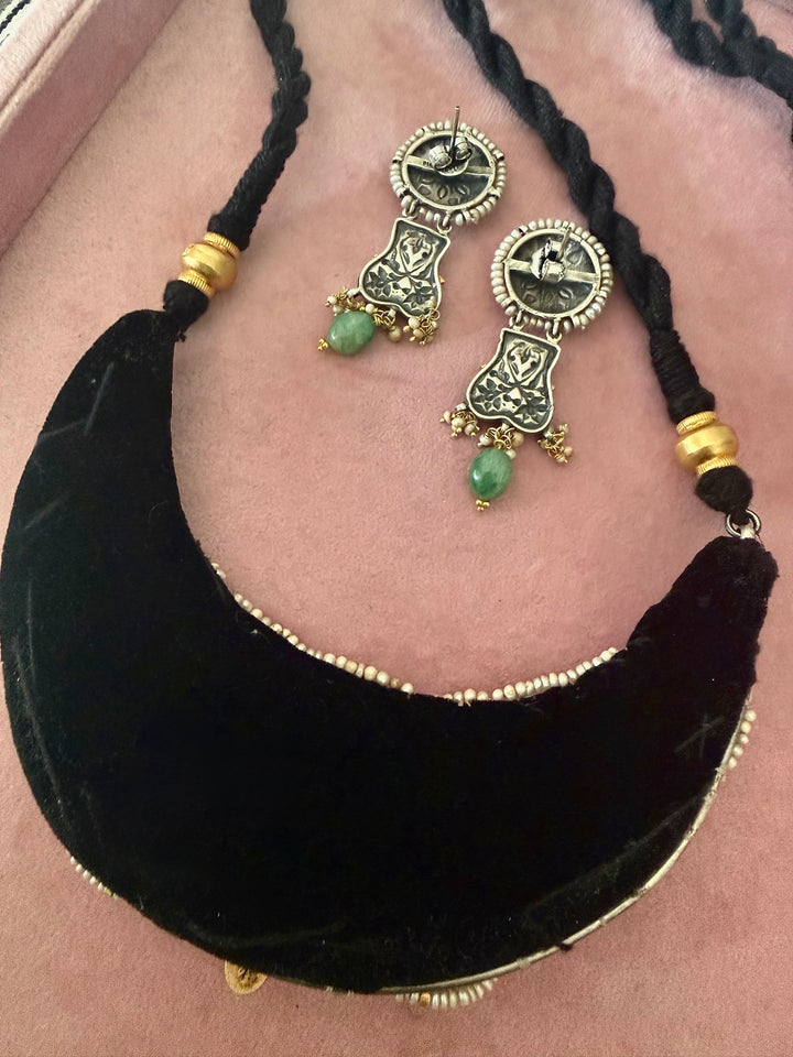Handmade 925 Silver Nakhra Gemstone Necklace Set | SHIVKA