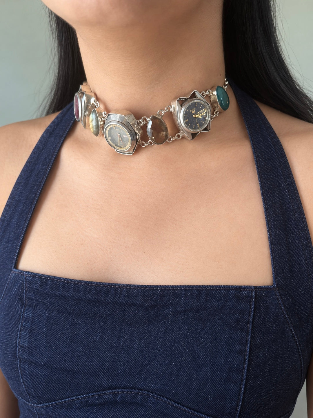 Vintage Three-Watch Gemstone Choker Necklace