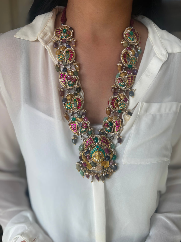 Handmade 925 Silver Nakhra Gemstone Necklace Set | SHIVKA