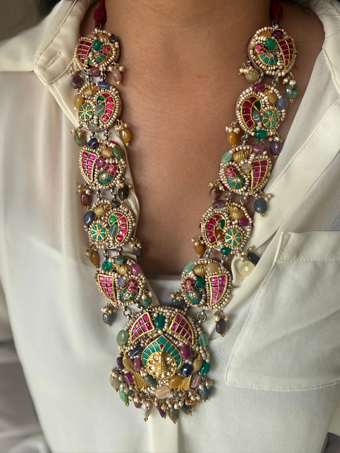Handmade 925 Silver Nakhra Gemstone Necklace Set | SHIVKA