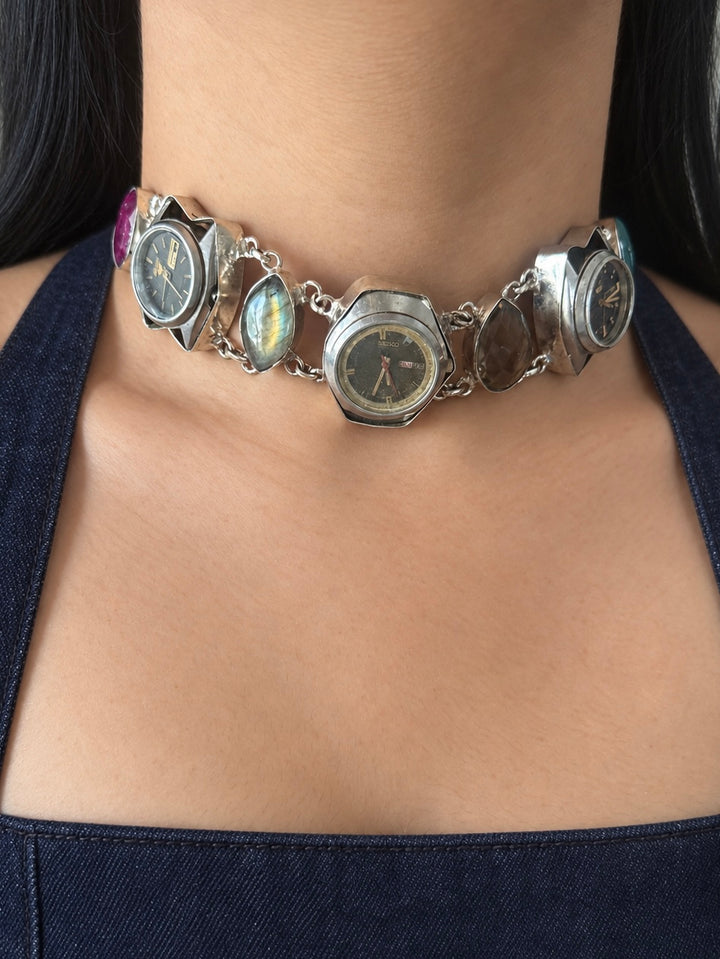 Vintage Three-Watch Gemstone Choker Necklace