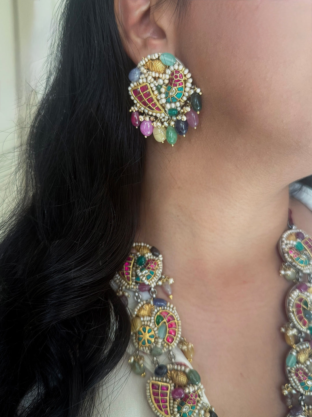 Handmade 925 Silver Nakhra Gemstone Necklace Set | SHIVKA