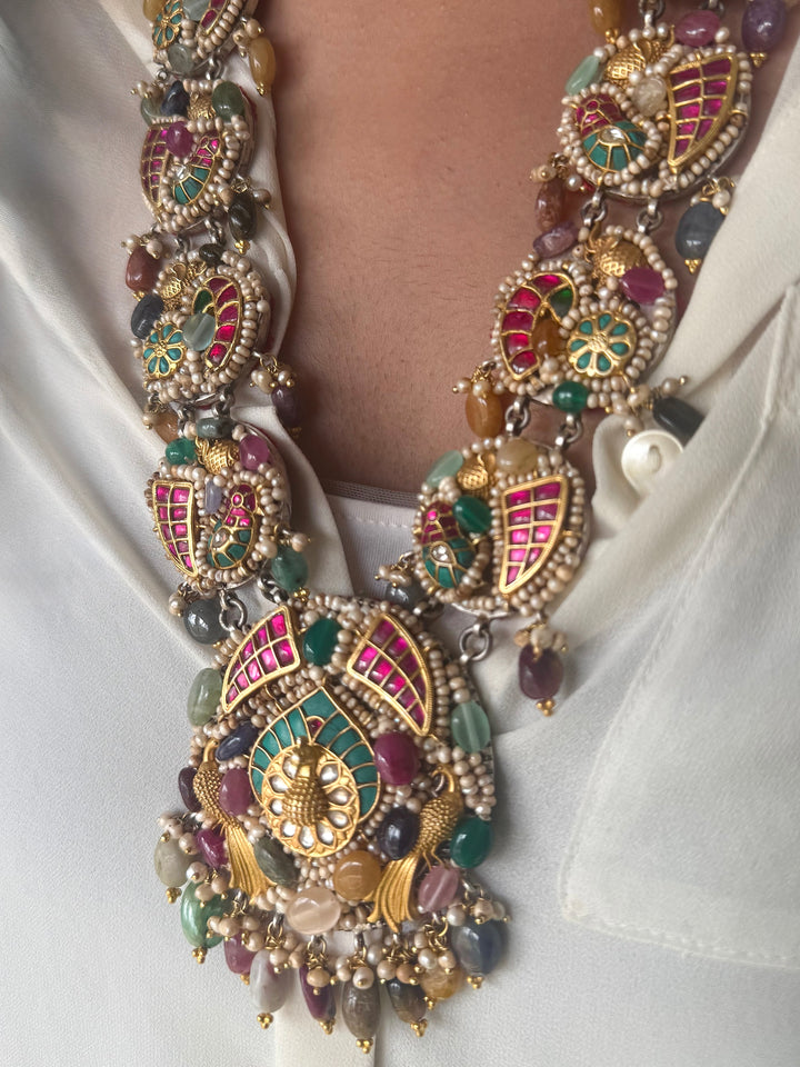 Handmade 925 Silver Nakhra Gemstone Necklace Set | SHIVKA