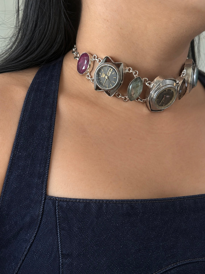 Vintage Three-Watch Gemstone Choker Necklace