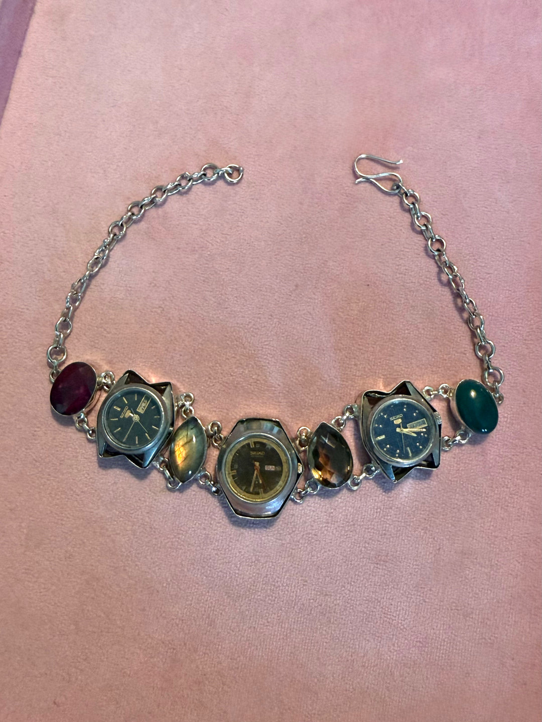 Vintage Three-Watch Gemstone Choker Necklace