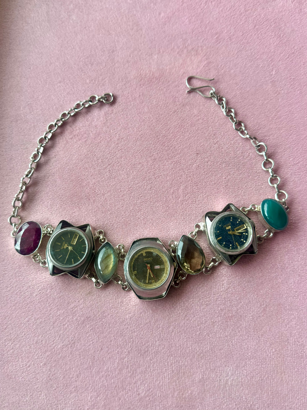 Vintage Three-Watch Gemstone Choker Necklace