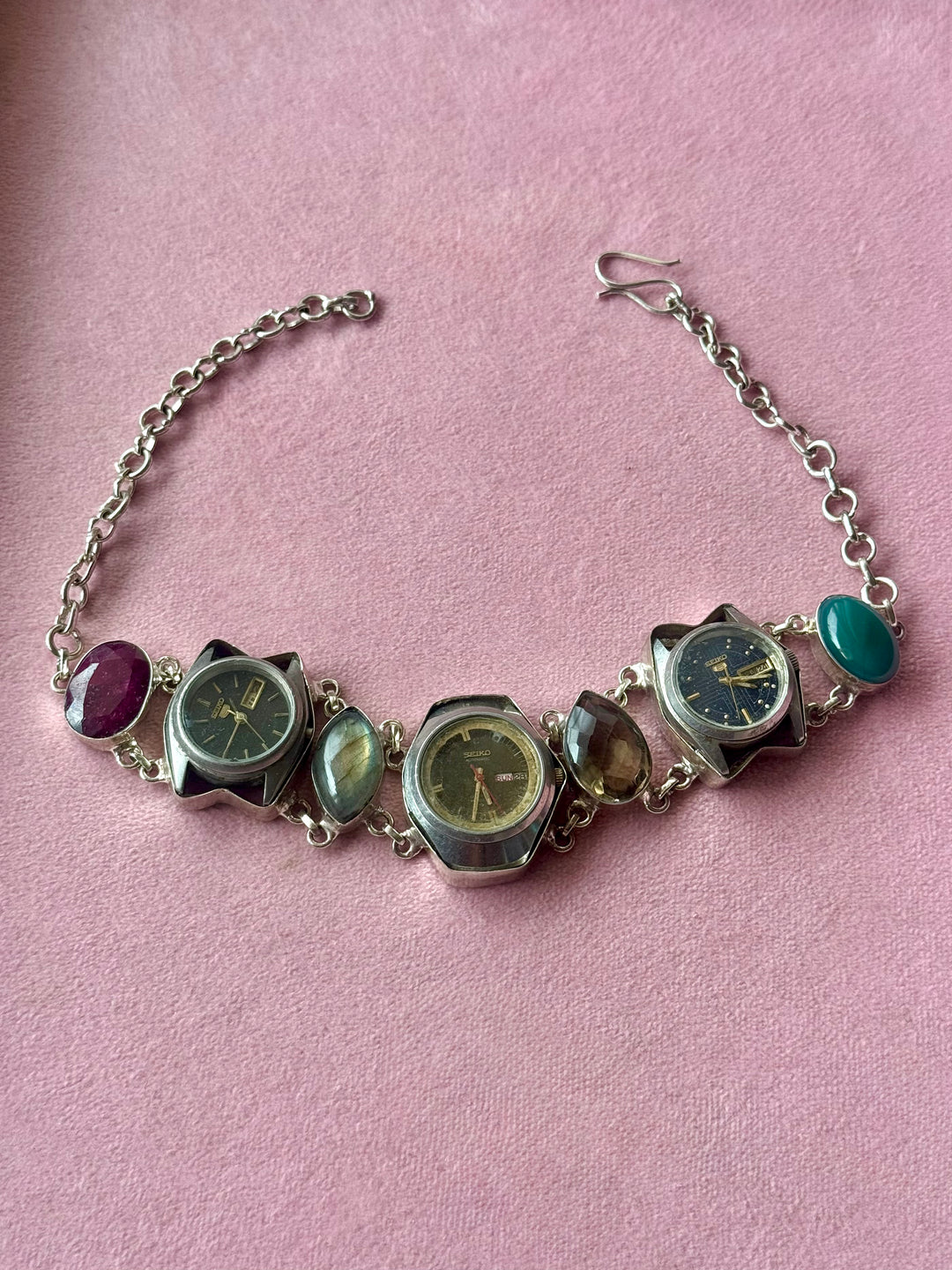 Vintage Three-Watch Gemstone Choker Necklace