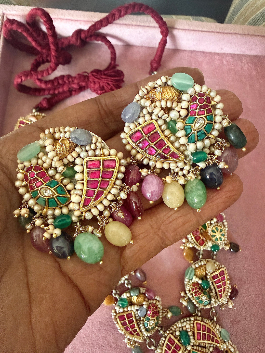 Handmade 925 Silver Nakhra Gemstone Necklace Set | SHIVKA