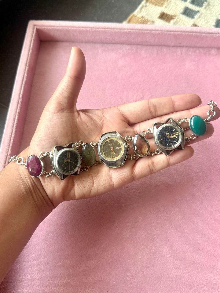Vintage Three-Watch Gemstone Choker Necklace