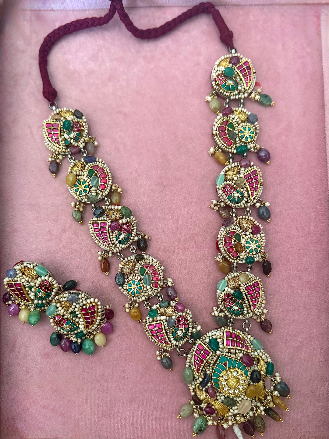 Handmade 925 Silver Nakhra Gemstone Necklace Set | SHIVKA