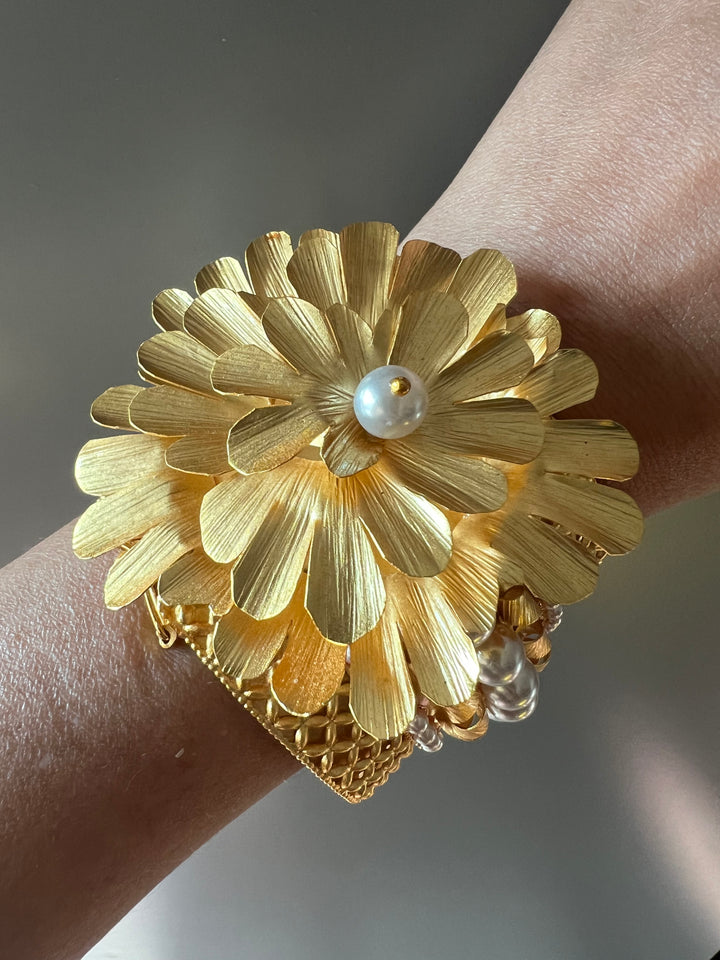 SHIVKA Premium Pearl & Brass Designer Cuff Bracelet Set | Openable Top | Extra Support Clip | Bridal Wedding Jewelry