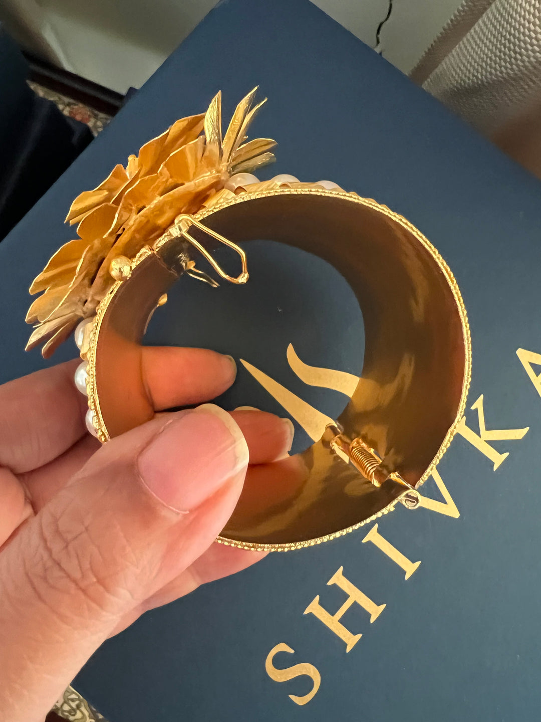 SHIVKA Premium Pearl & Brass Designer Cuff Bracelet Set | Openable Top | Extra Support Clip | Bridal Wedding Jewelry