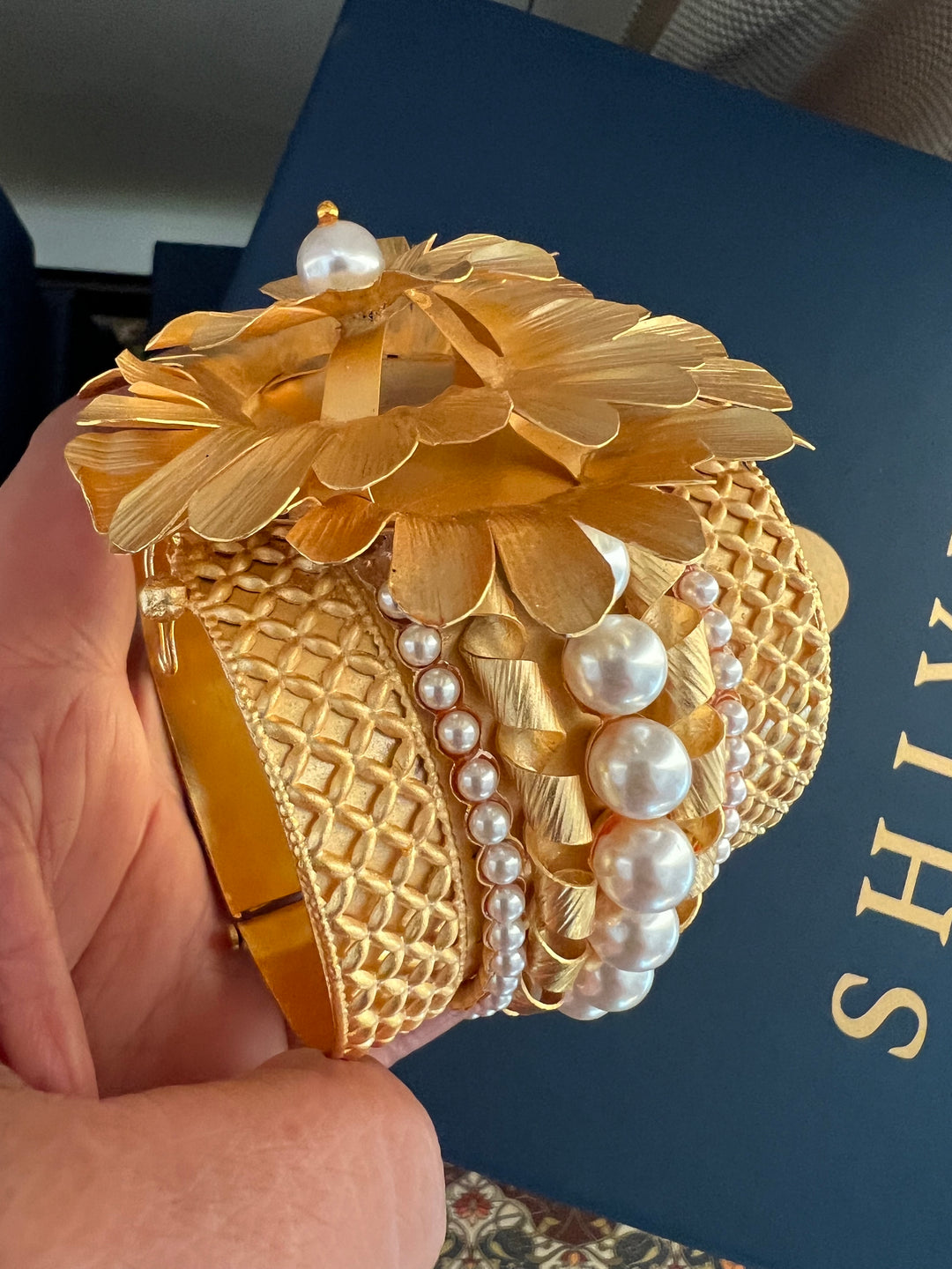 SHIVKA Premium Pearl & Brass Designer Cuff Bracelet Set | Openable Top | Extra Support Clip | Bridal Wedding Jewelry