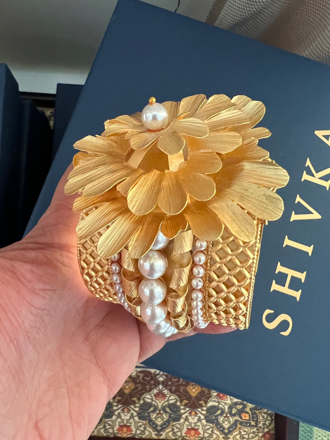 SHIVKA Premium Pearl & Brass Designer Cuff Bracelet Set | Openable Top | Extra Support Clip | Bridal Wedding Jewelry