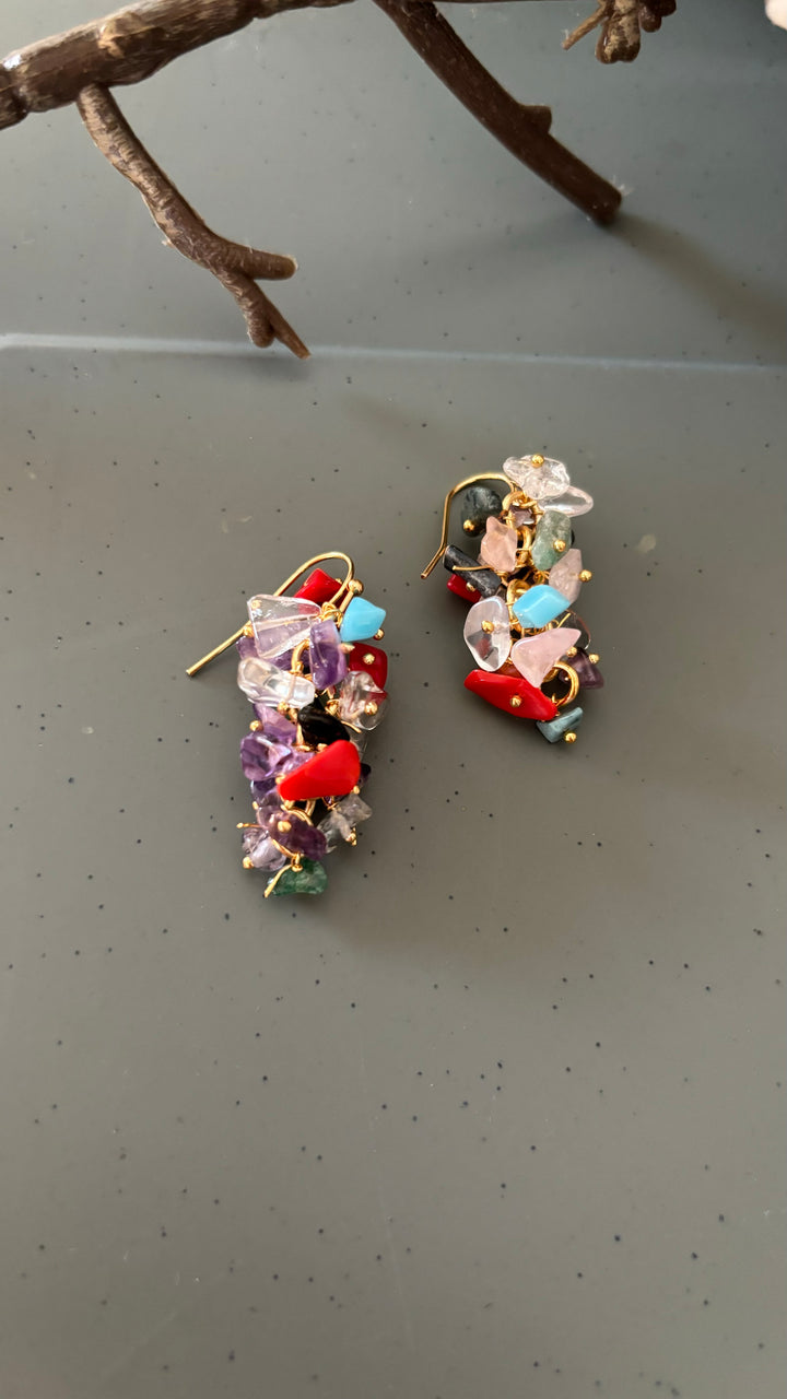 Statement Multicolor Natural Stones Earrings