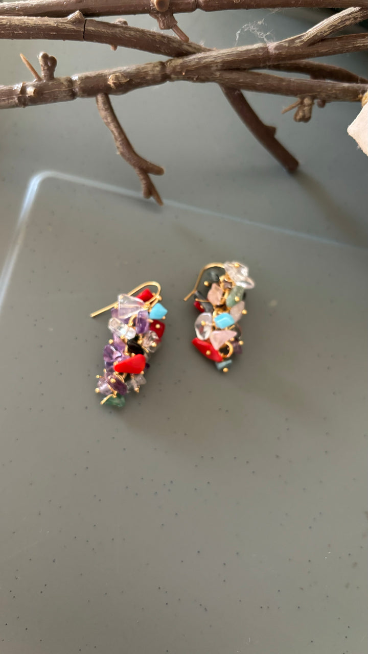 Statement Multicolor Natural Stones Earrings