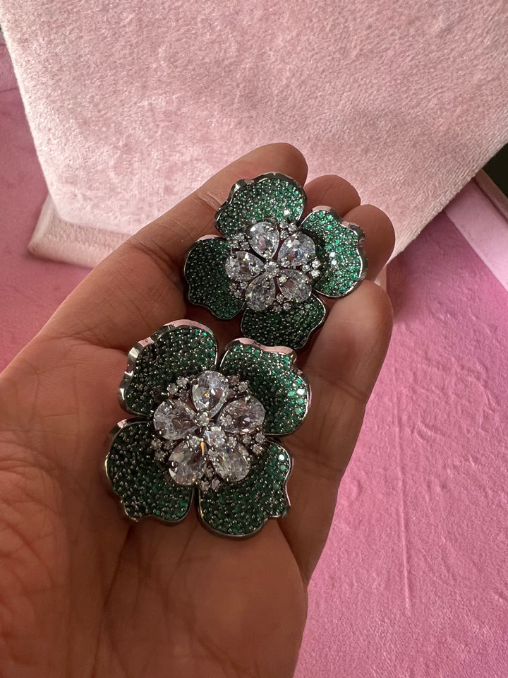 Elegant CZ Flower Stud Earrings – Timeless Beauty