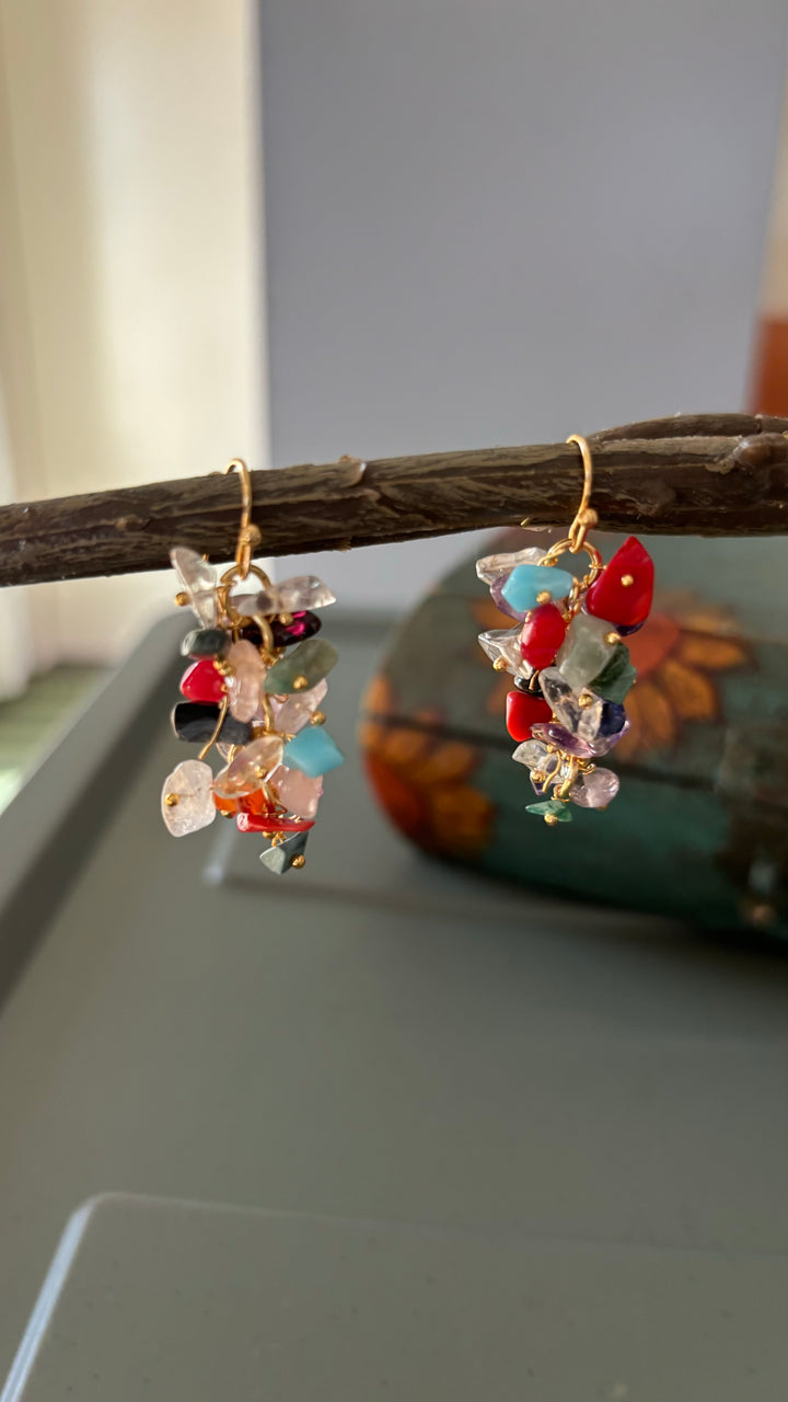 Statement Multicolor Natural Stones Earrings