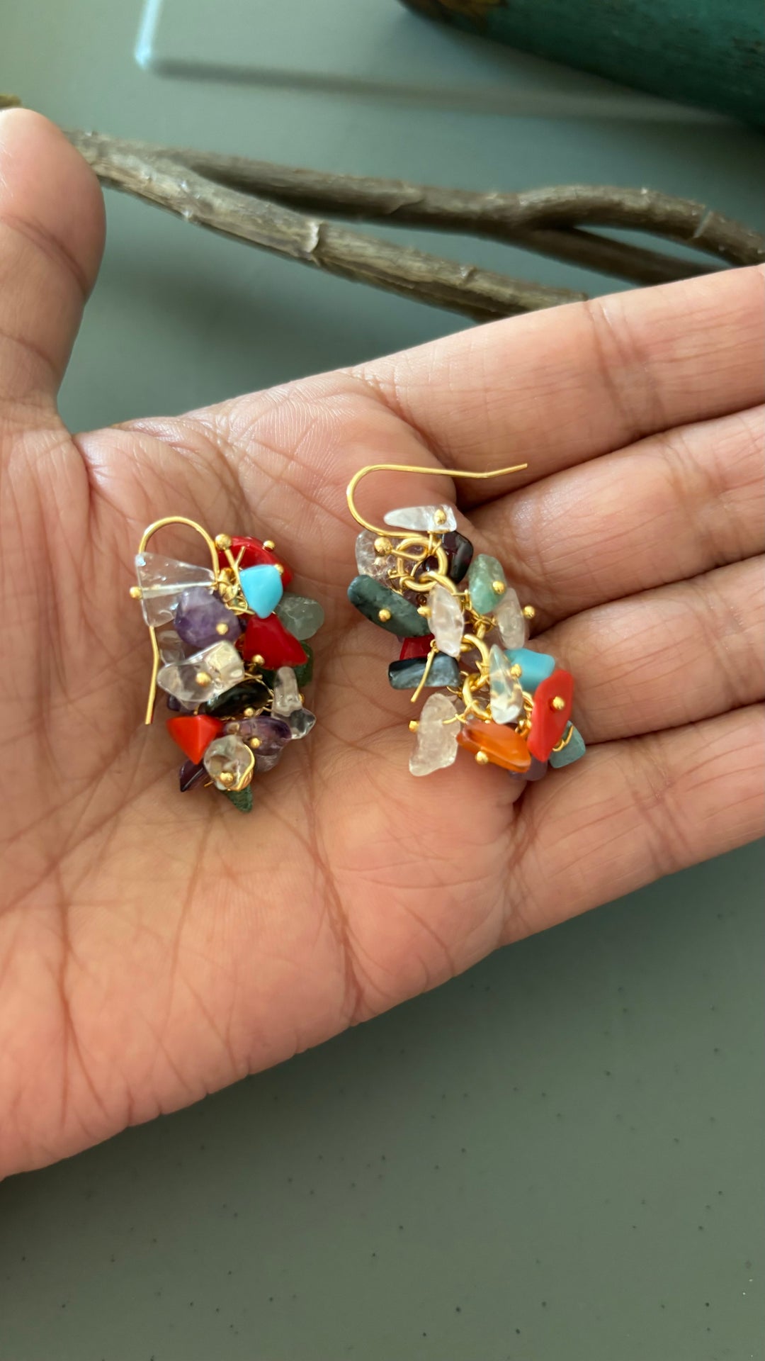 Statement Multicolor Natural Stones Earrings