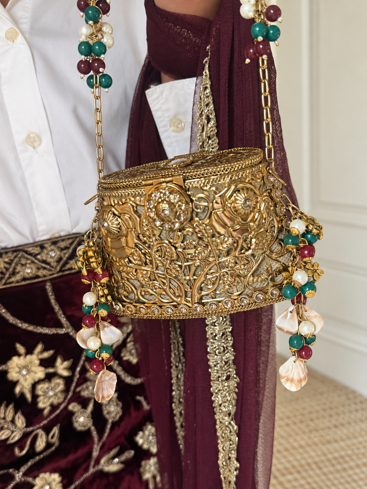 Mehrangarh Gold Lattice Lipstick Purse