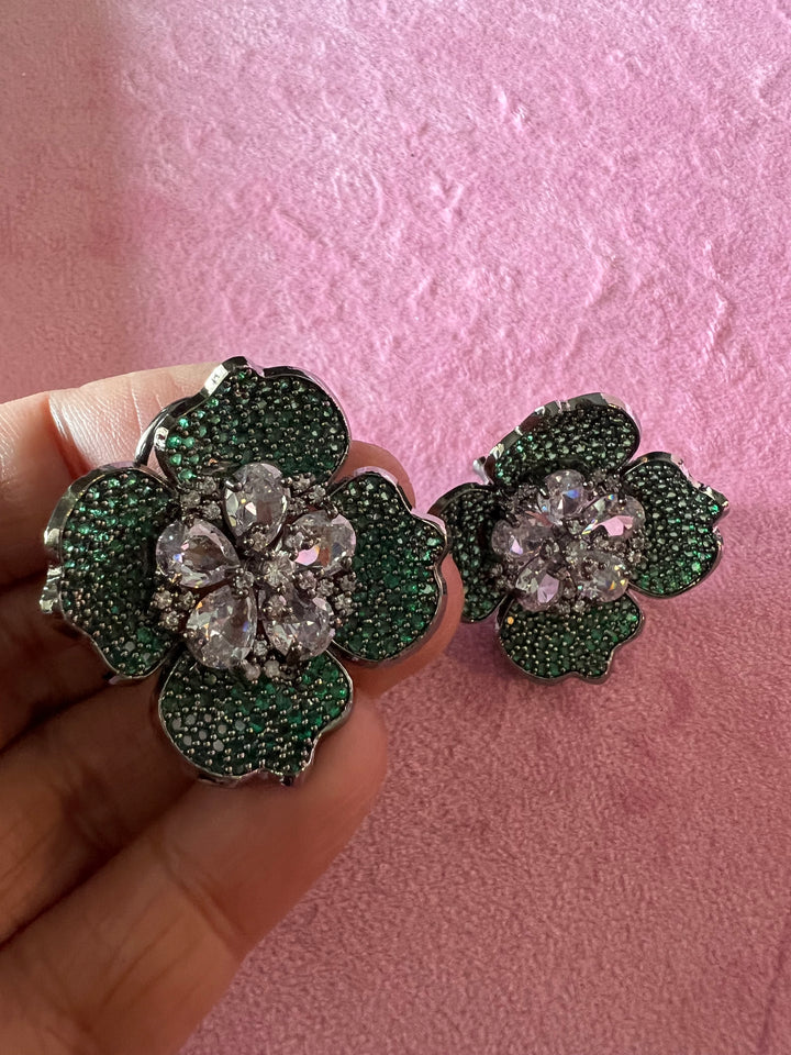 Elegant CZ Flower Stud Earrings – Timeless Beauty