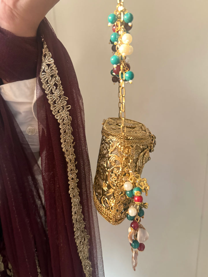Mehrangarh Gold Lattice Lipstick Purse