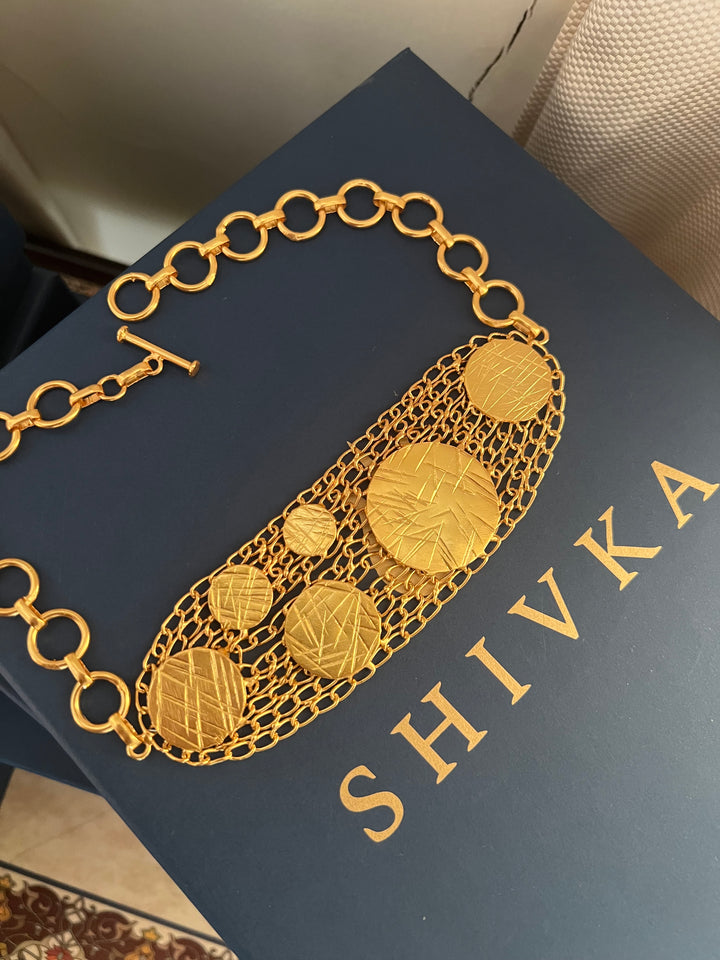 SHIVKA Statement Gold-Tone Mesh Choker | Brass with Gold Polish | Flexible & Comfortable Fit | Adjustable Toggle Clasp