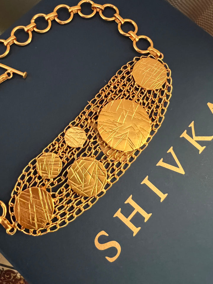 SHIVKA Statement Gold-Tone Mesh Choker | Brass with Gold Polish | Flexible & Comfortable Fit | Adjustable Toggle Clasp