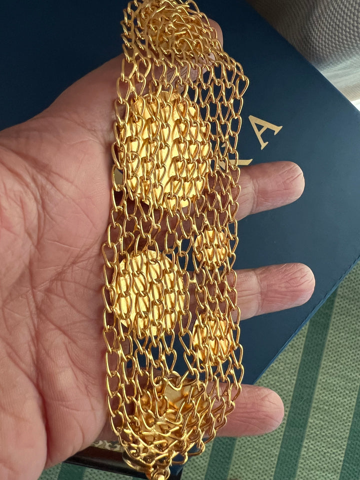 SHIVKA Statement Gold-Tone Mesh Choker | Brass with Gold Polish | Flexible & Comfortable Fit | Adjustable Toggle Clasp