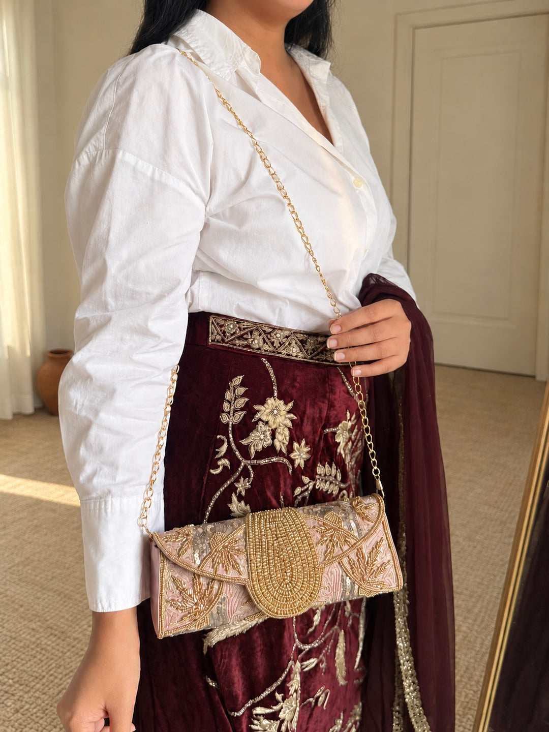 Aurea Envelope Clutch & Sling Bag – Blush Pink & Gold