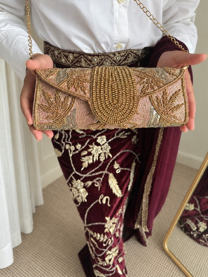 Aurea Envelope Clutch & Sling Bag – Blush Pink & Gold