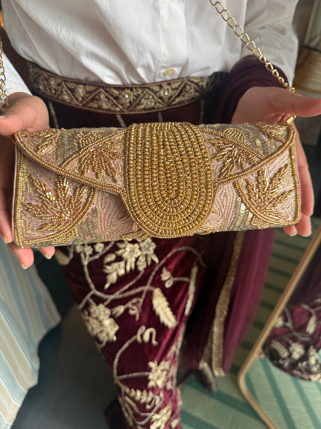Aurea Envelope Clutch & Sling Bag – Blush Pink & Gold