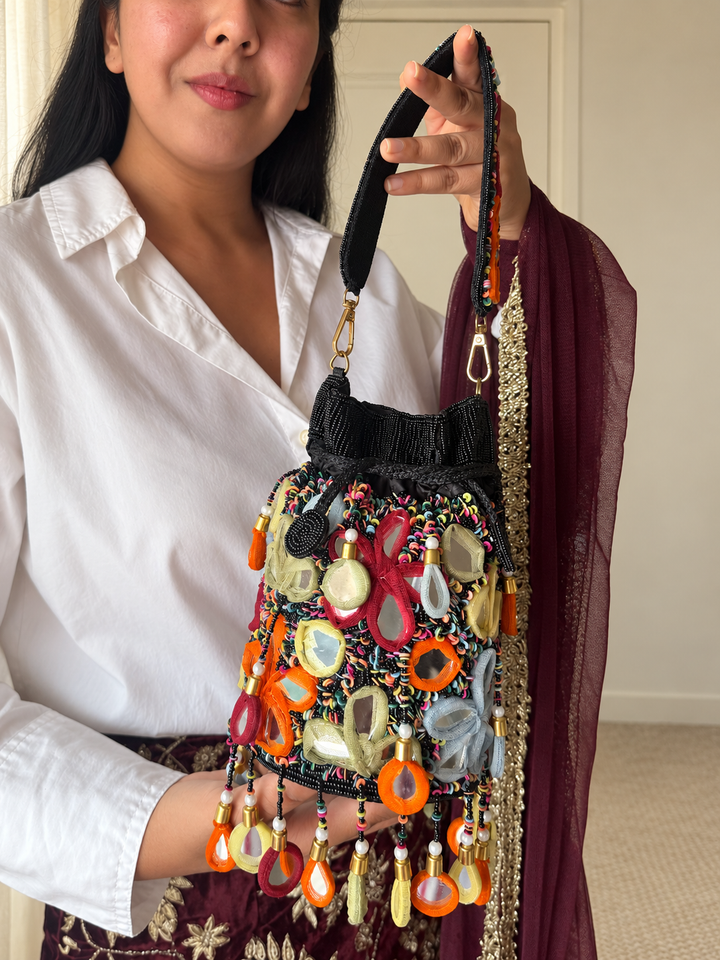 Handmade Multicolour Mirror Work Potli Bag