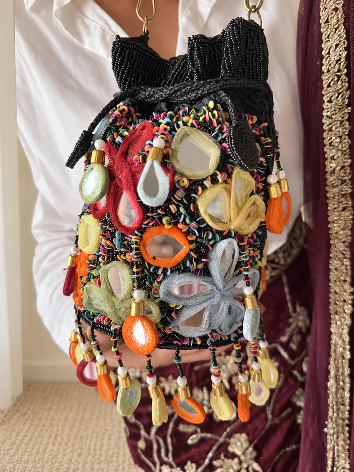 Handmade Multicolour Mirror Work Potli Bag
