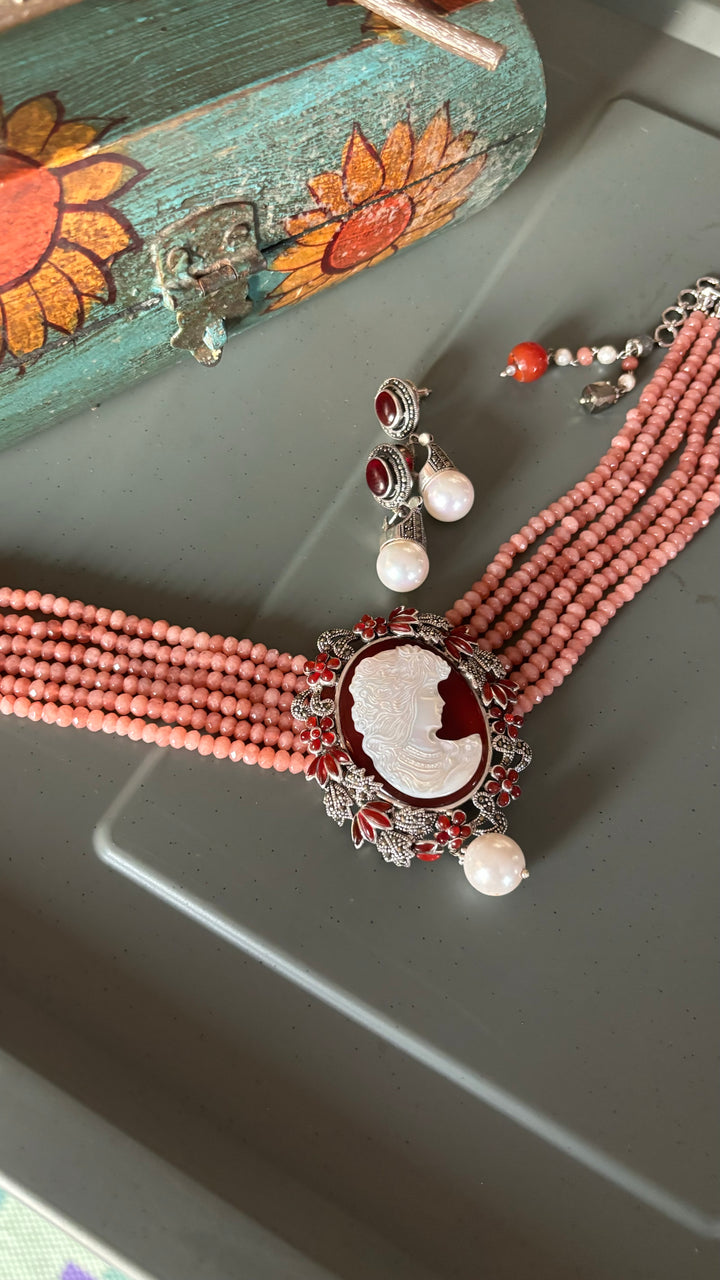 MOP Silver Jade Choker Necklace set with Cameo work - Unmatched Quality and Style