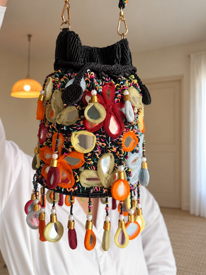 Handmade Multicolour Mirror Work Potli Bag