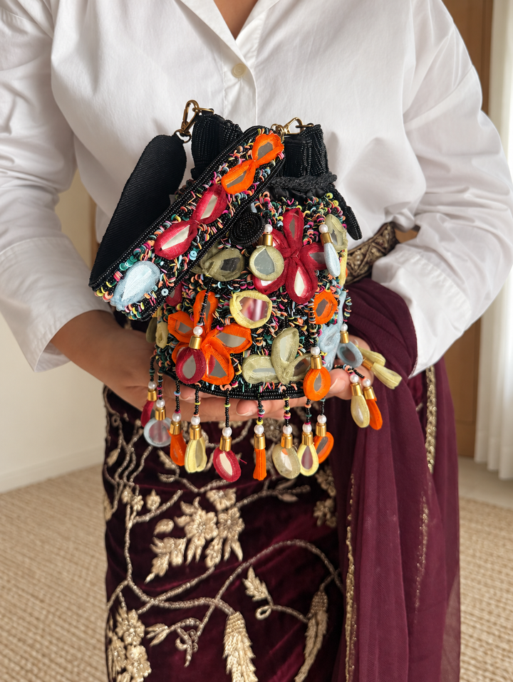 Handmade Multicolour Mirror Work Potli Bag