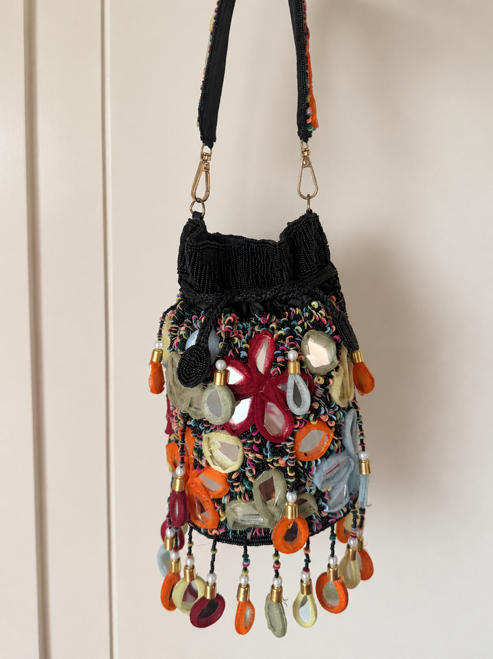 Handmade Multicolour Mirror Work Potli Bag